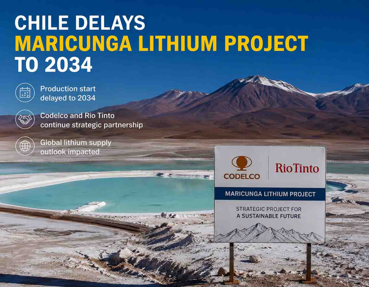 Chile retrasa el proyecto de litio de Maricunga hasta 2034.
